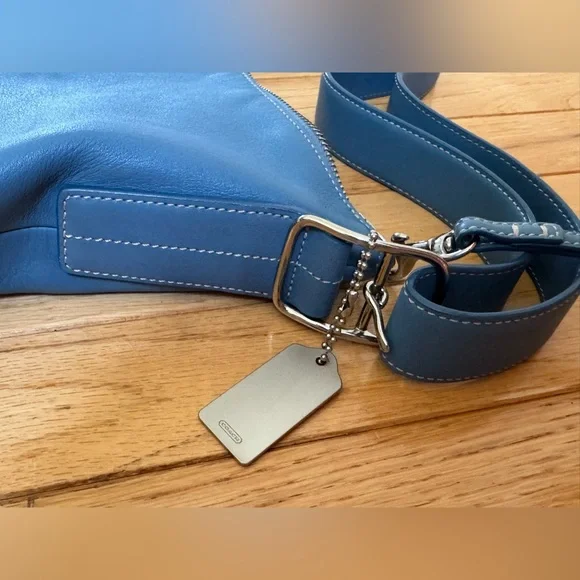 CoachLegacy light blue leather Shoulder Crossbody slim duffle Hobo bag